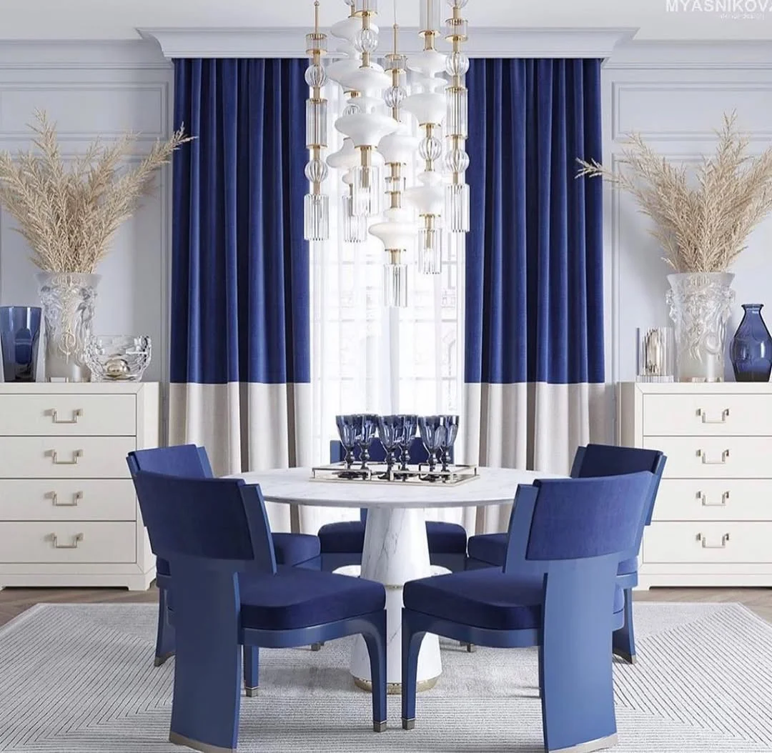 Modern Blue & White Dining Room Serenity